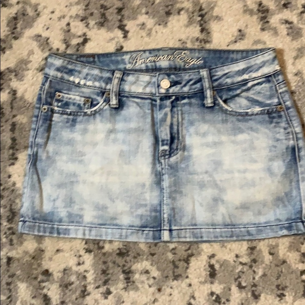 American Eagle Lightly Distressed Denim Mini Skirt